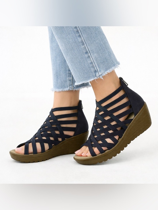 Skechers Shoes - 🌸Spring Ready - Skechers Navy Strappy Wedge Sandals – Size 6.5